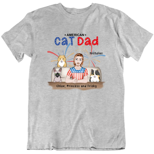 American Cat Dad Custom Cat Breed And Names Father's Day T shirt