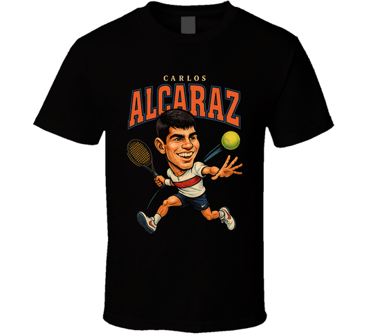 Carlos Alcaraz Vintage Retro Caricature Tennis Play T Shirt