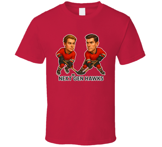 Connor Bedard And Luka Reichel Next Gen Hawks Hockey Duo Caricatures Fan T Shirt