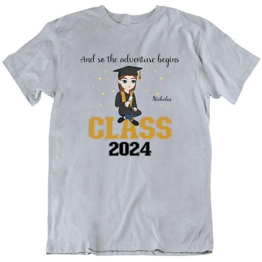 The Adventure Begins Class Of 2024 Customizable Graduation T shirt