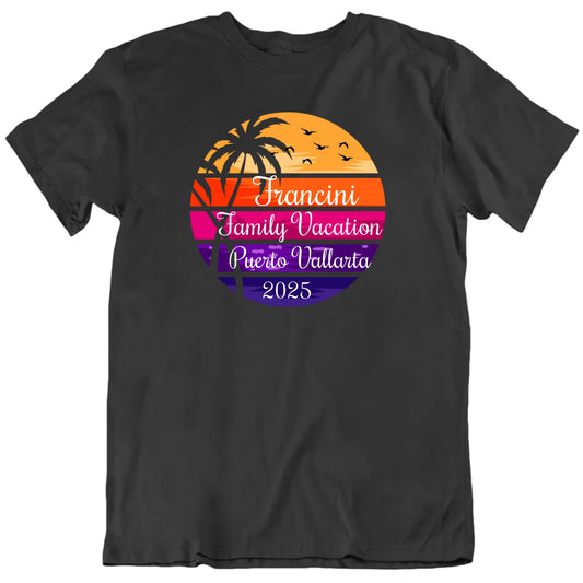 Customizable Family Vacation Sunset Scene Custom Name Place Date Personalized Premium Quality Unisex Gift T Shirt