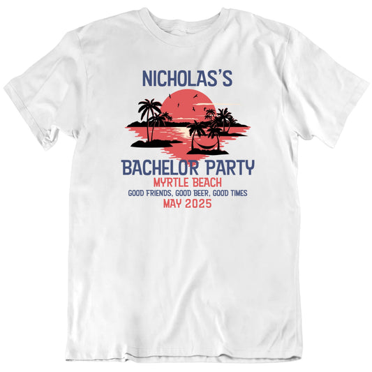 Customizable Bachelor Party Custom Name Location Date Beach Scene Personalized Premium Quality Unisex Gift T Shirt