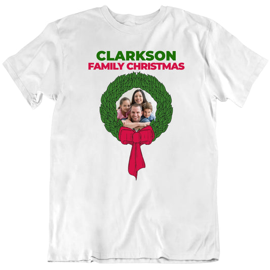 Customizable Family Christmas Photo Christmas Wreath Custom Picture Premium Quality Personalized Unisex X mas Gift T shirt