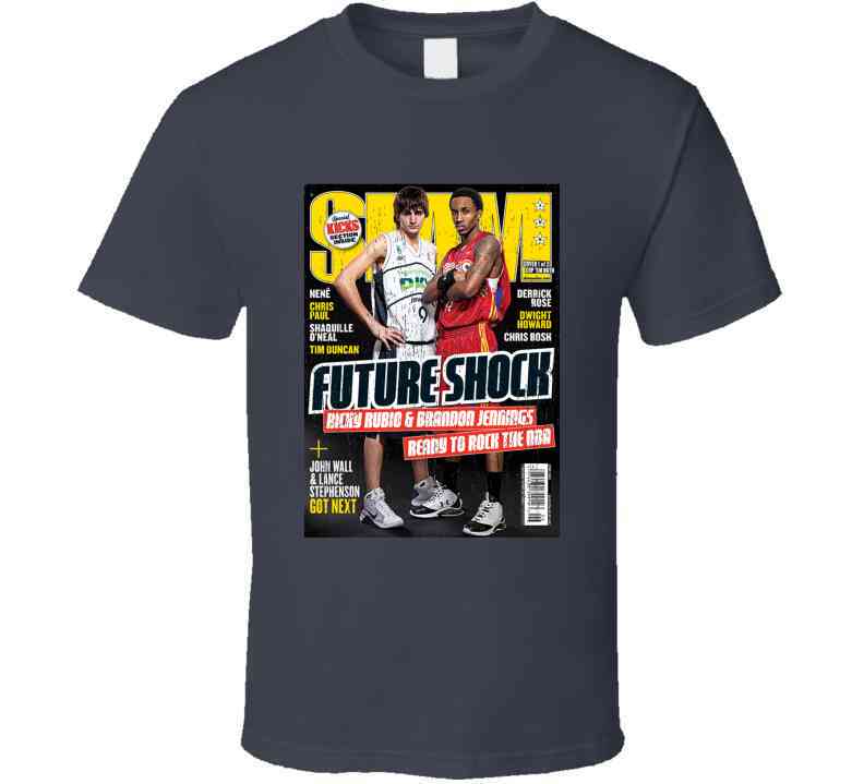 Slam Magazine Issue 128 Ricky Rubio Brandon Jennings Popular Basketball Magazine Grunge Look Cool T Shirt