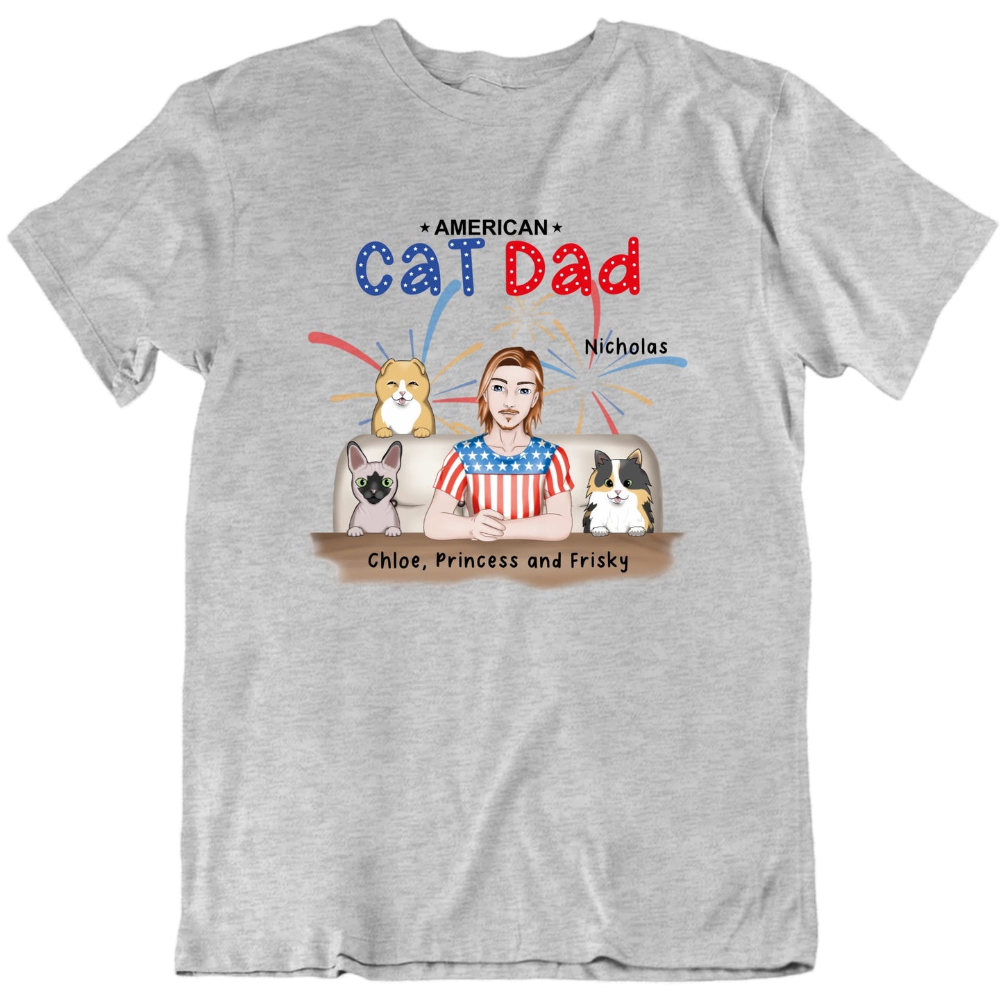 American Cat Dad Custom Cat Breed And Names Father's Day T shirt