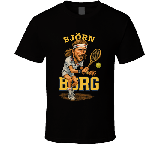 Bjorn Borg Vintage Retro Caricature Tennis Play T Shirt