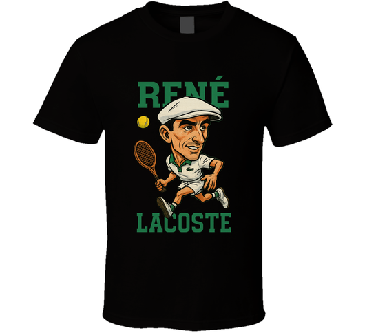 Rene Lacoste Vintage Retro Caricature Tennis Player T Shirt