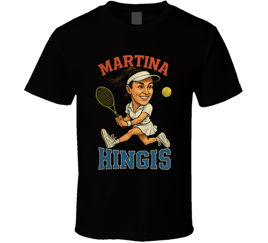 Martina Hingis Vintage Retro Caricature Tennis Player T Shirt