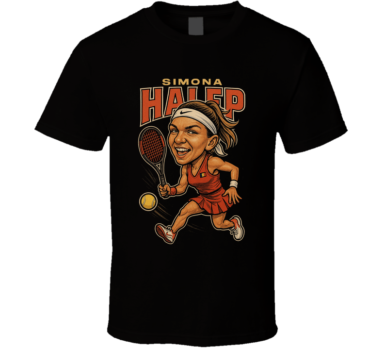 Simona Halep Vintage Retro Caricature Tennis Player T Shirt