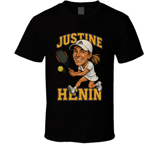 Justine Henin Vintage Retro Caricature Tennis Player T Shirt