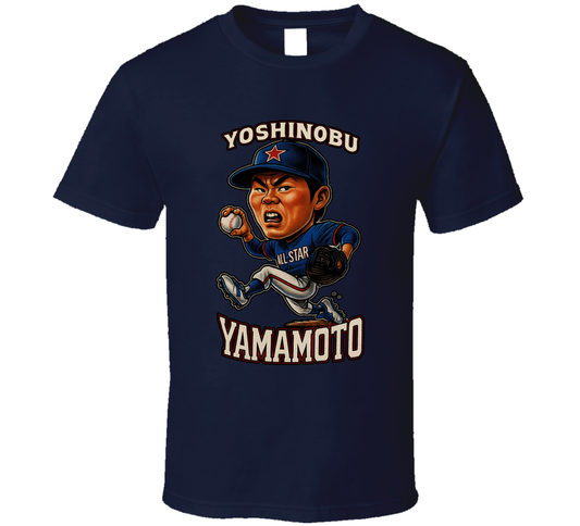 Yoshinobu Yamamoto All Star Baseball Caricature Fan T Shirt