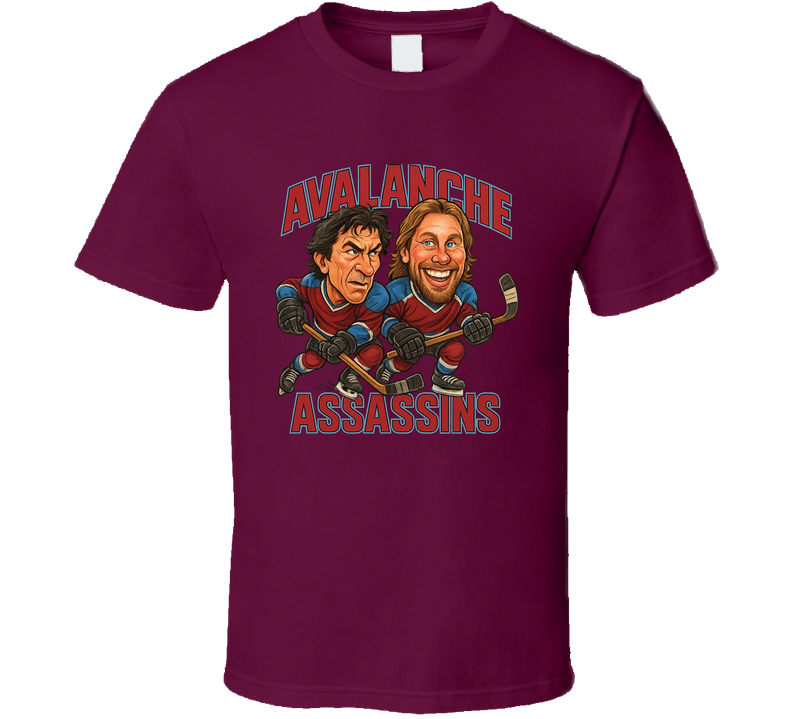 Joe Sakic And Peter Forsberg Avalanche Assassins Hockey Duo Caricatures Fan T Shirt