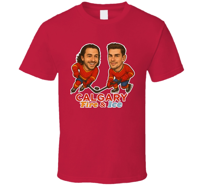 Johnny Gaudreau And Sean Monahan Calgary Fire &amp; Ice Hockey Duo Caricatures Fan T Shirt