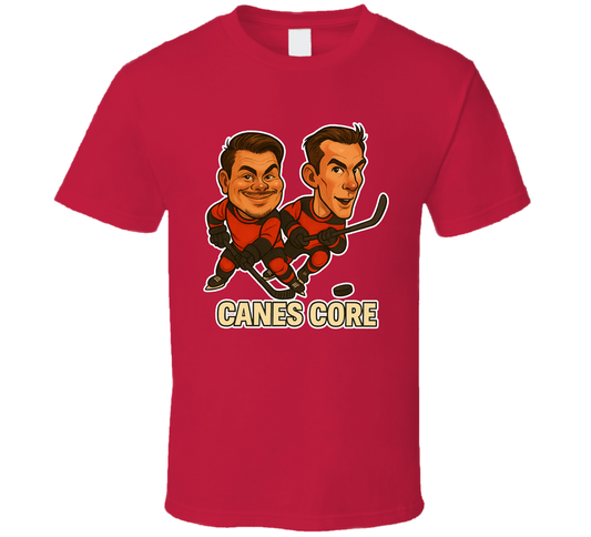 Sebastian Aho And Andrei Svechnikov Canes Core Hockey Duo Caricatures Fan T Shirt