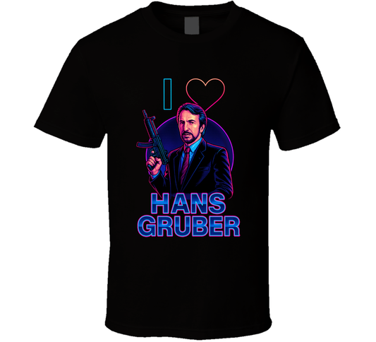 I Heart Love Hans Gruber Die Hard 80s Movie Villain Fan T Shirt
