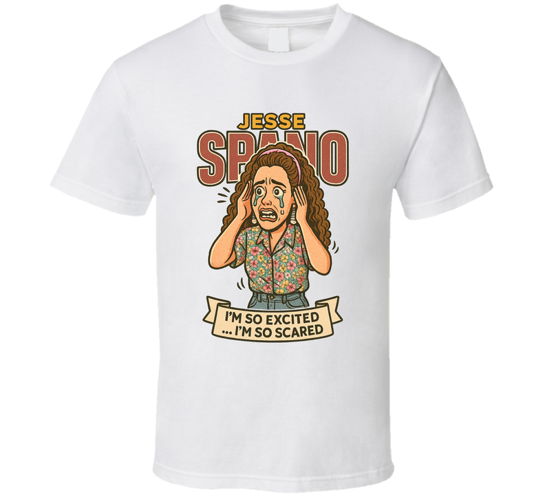 Jesse Spano I&#039;m So Excited, I&#039;m So Scared Saved By The Bell Caricature Retro Look Fan T Shirt