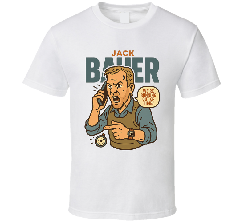 Jack Bauer We're Running Out Of Time 24 Tv Show Caricature Retro Look Fan T Shirt