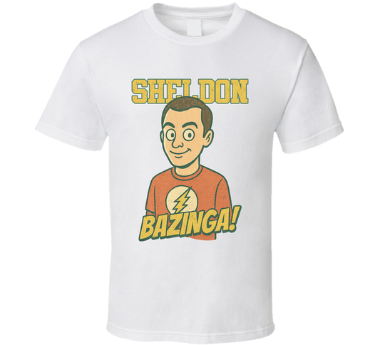 Sheldon Cooper Bazinga The Big Bang Theory Tv Show Caricature Retro Look Fan T Shirt