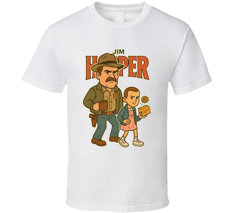 Jim Hopper Stranger Things Tv Show Caricature Retro Look Fan T Shirt