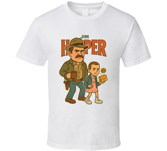 Jim Hopper Stranger Things Tv Show Caricature Retro Look Fan T Shirt