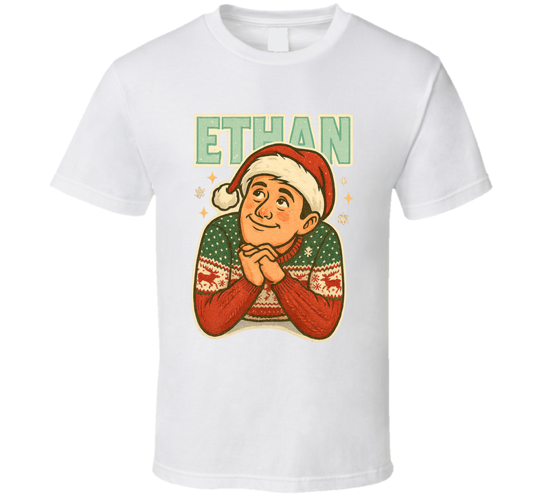 Ethan The Night Before, Christmas Movie Retro Look Caricature T Shirt