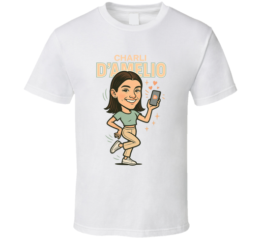 Charli D'amelio Retro Look Caricature T Shirt