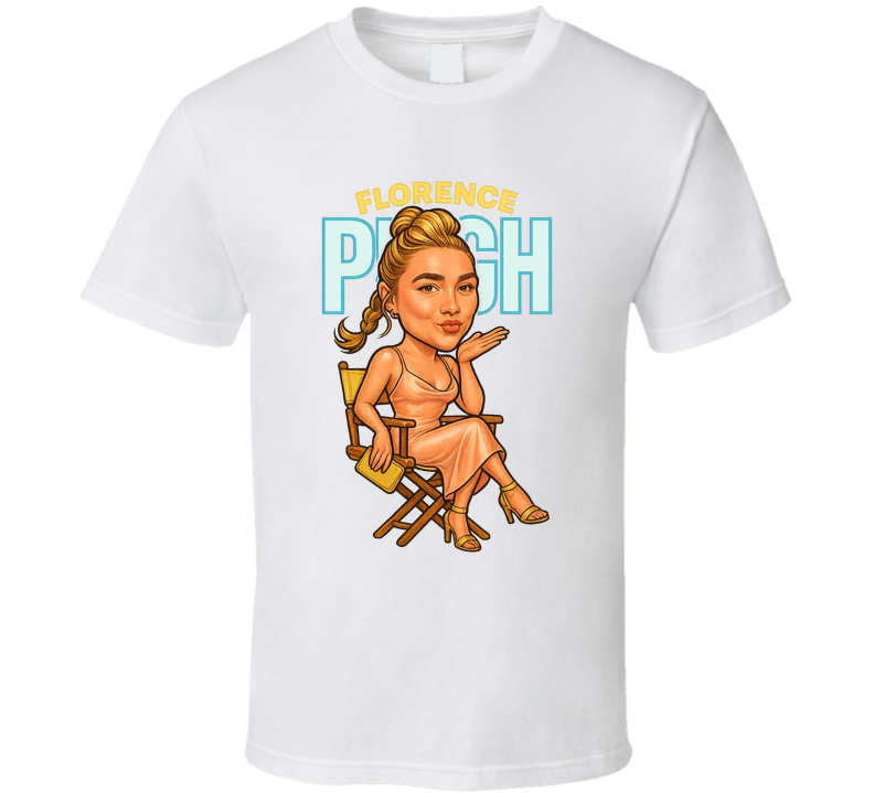 Florence Pugh Retro Look Caricature T Shirt