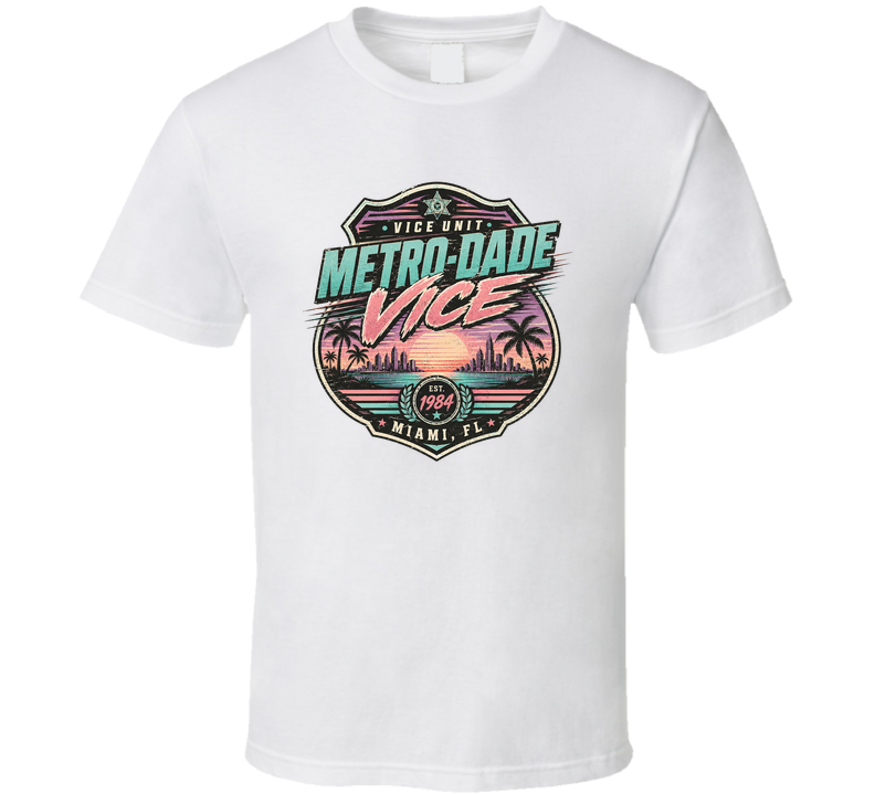 Metro-dade Vice Police Badge Nostalgic Tv Vintage Look T Shirt