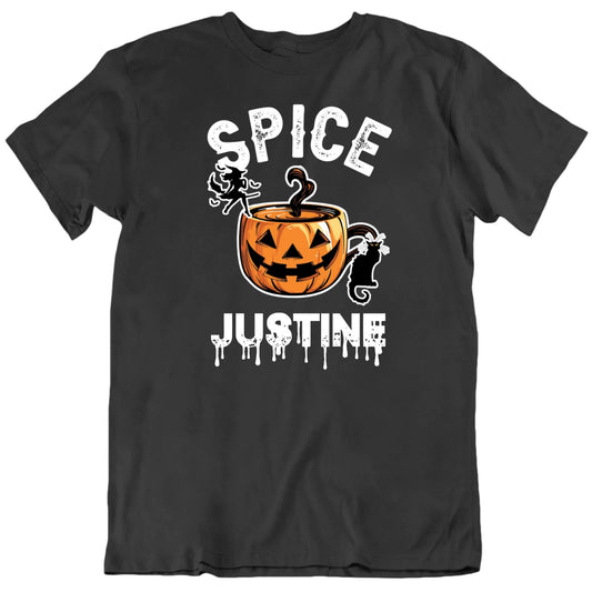 Customizable Pumpkin Spice Witch And Cat Custom Name Halloween Personalized Premium Quality Unisex T-Shirt