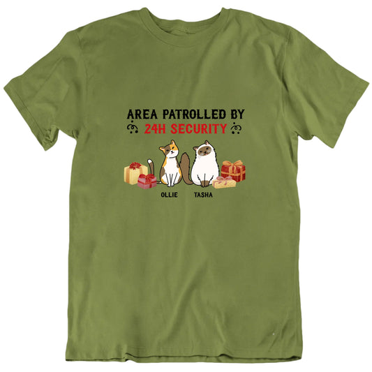 Area Patrolled By 24 Hour Security Custom Cats Christmas T shirt