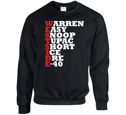 Westside Rappers Acrostic Name List California Music Fan Crewneck Sweatshirt Crewneck Sweatshirt