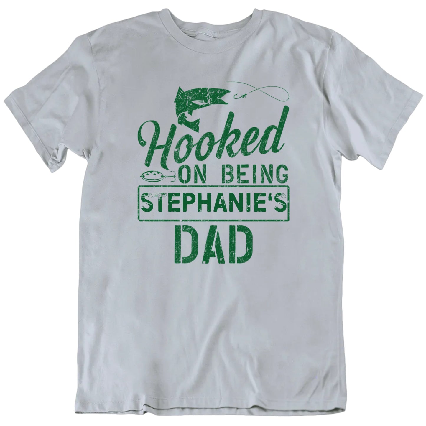 Hooked On Being A Dad Custom Child's Name Father's Day T shirt