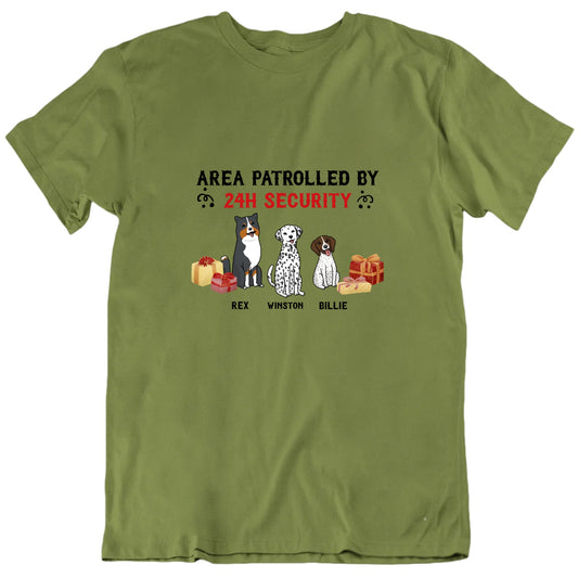Area Patrolled By 24 Hour Security Custom Dogs Christmas T shirt