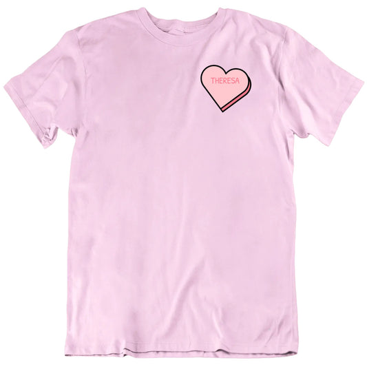 Customizable Pink Candy Heart Custom Name Valentine Personalized Premium Quality Unisex T Shirt