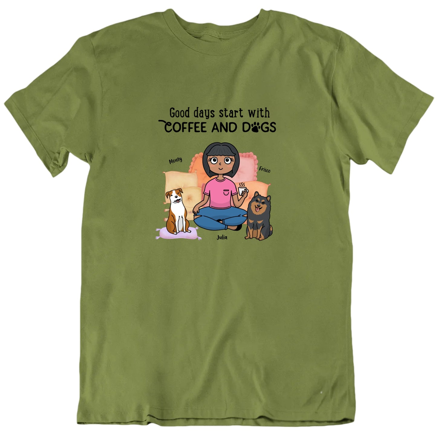 Good Days Start With Coffee And Dogs Custom Dog Breeds And Names T shirt