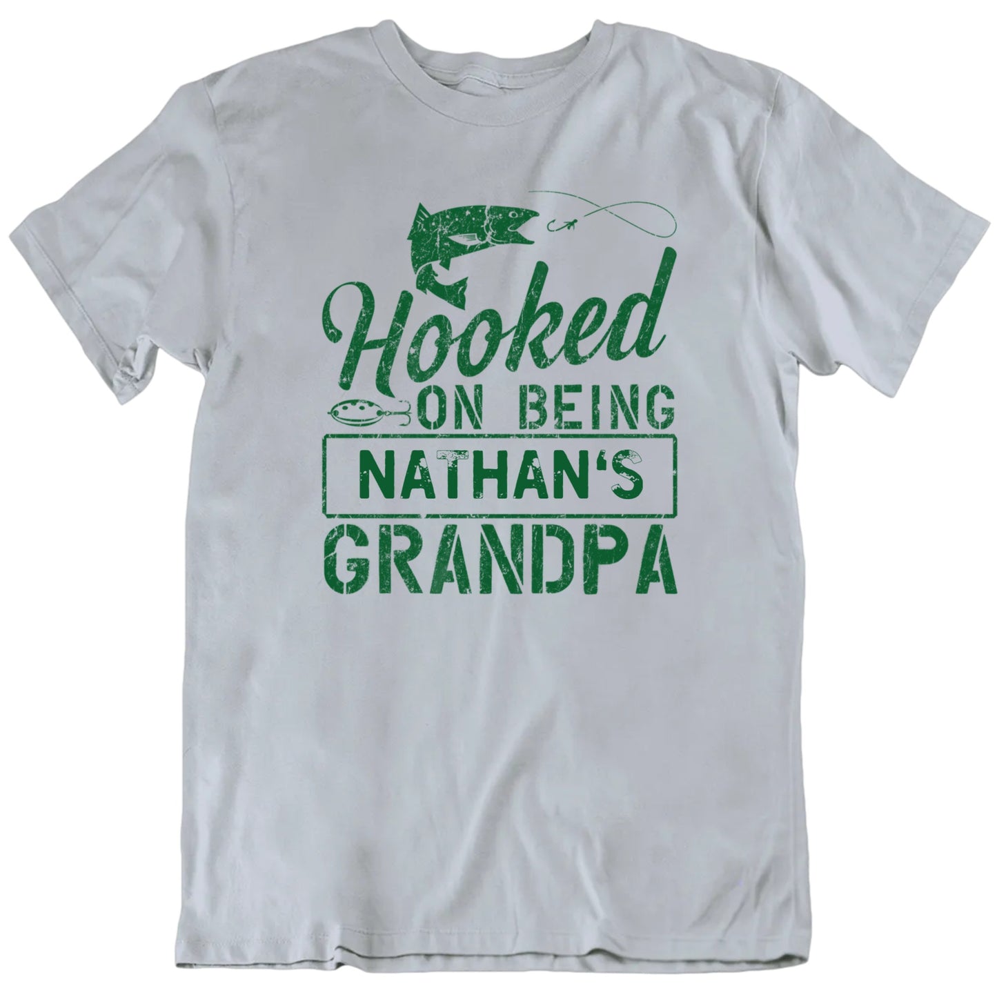 Hooked On Being Grandpa Custom Grandchild's Name Father's Day T shirt