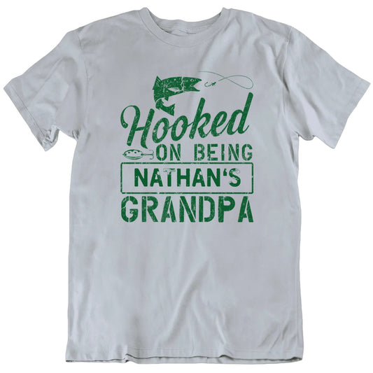 Hooked On Being Grandpa Custom Grandchild's Name Father's Day T shirt