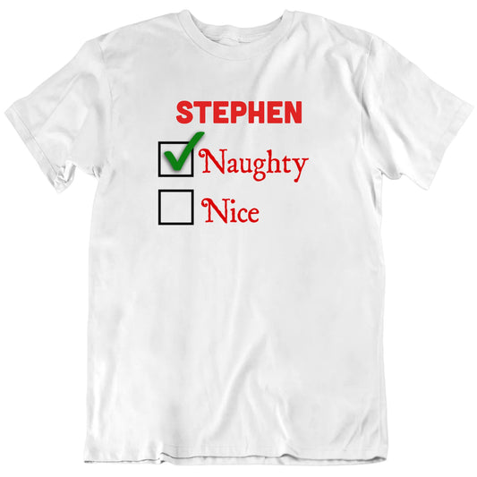 Naughty Nice Custom Name Christmas Unisex T shirt