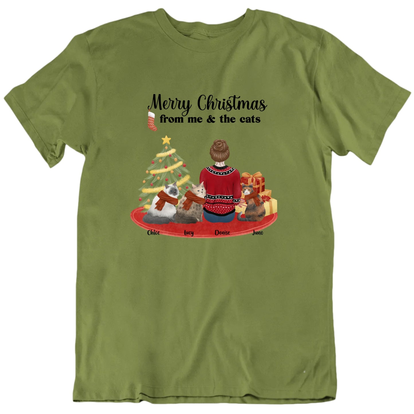 Merry Christmas From Me And The Cats Custom Pet Names T shirt