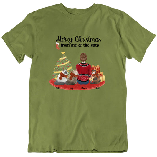 Merry Christmas From Me And The Cats Custom Pet Names T shirt