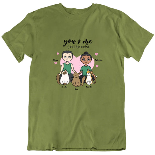 You And Me And The Cats Custom Couple And Cat Names Valentine's Day T shirt