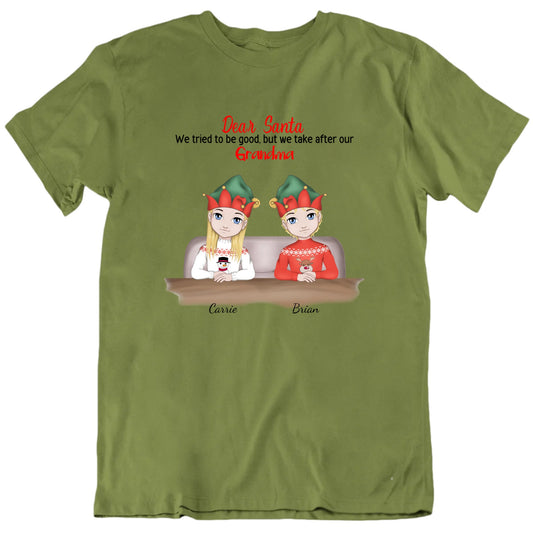 Dear Santa We Tried To Be Good Custom Grandchildren Names Christmas T shirt