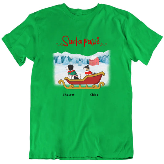 Santa Paws Pets In A Sleigh Customizable Christmas T shirt