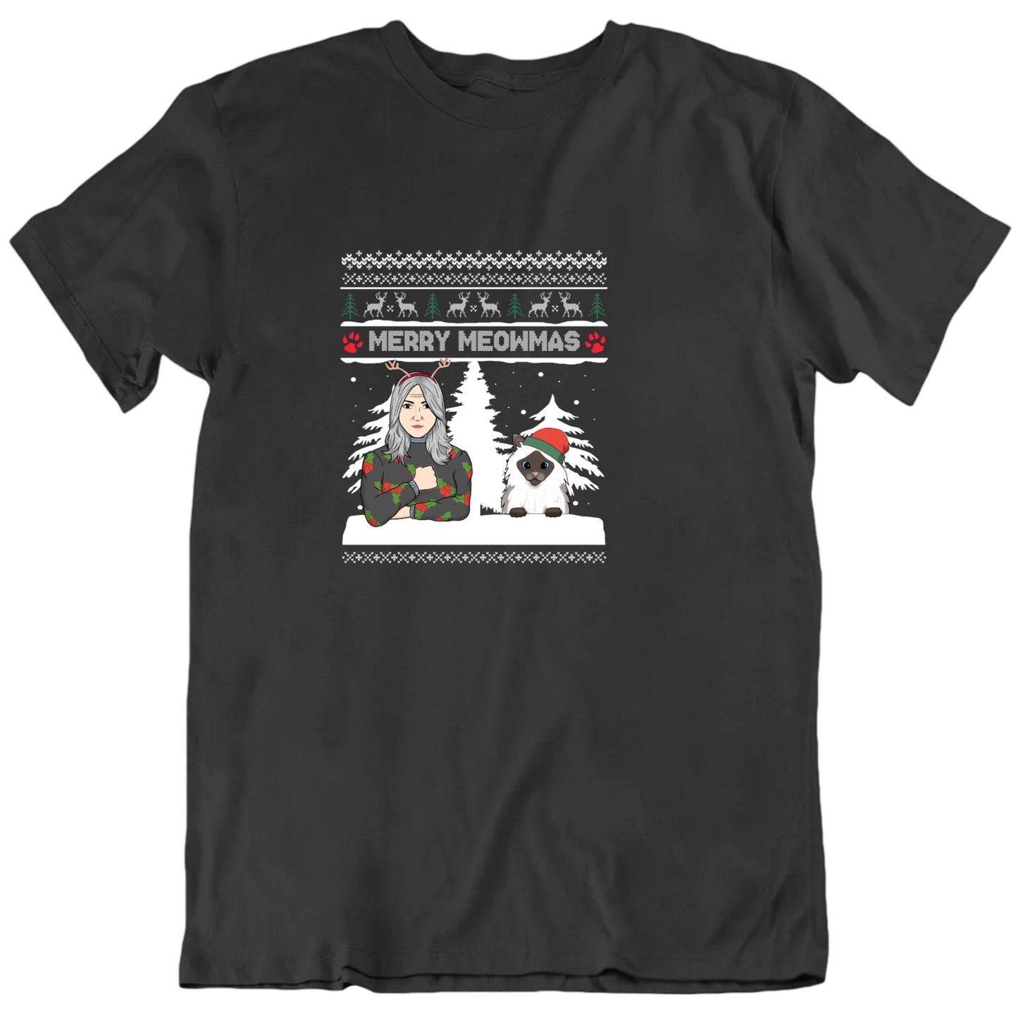 Customizable Merry Meowmas Cat Christmas Custom Cat Personalized Holiday Gift Unisex T Shirt