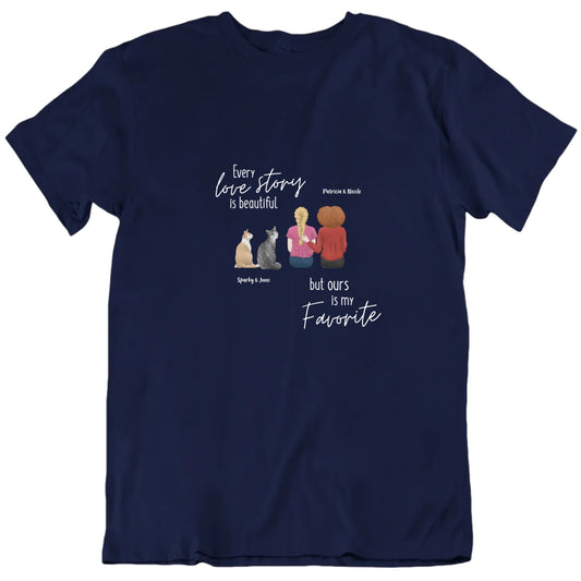 Every Love Story Is Beautiful Custom Couple Names And Cat Names T shirt