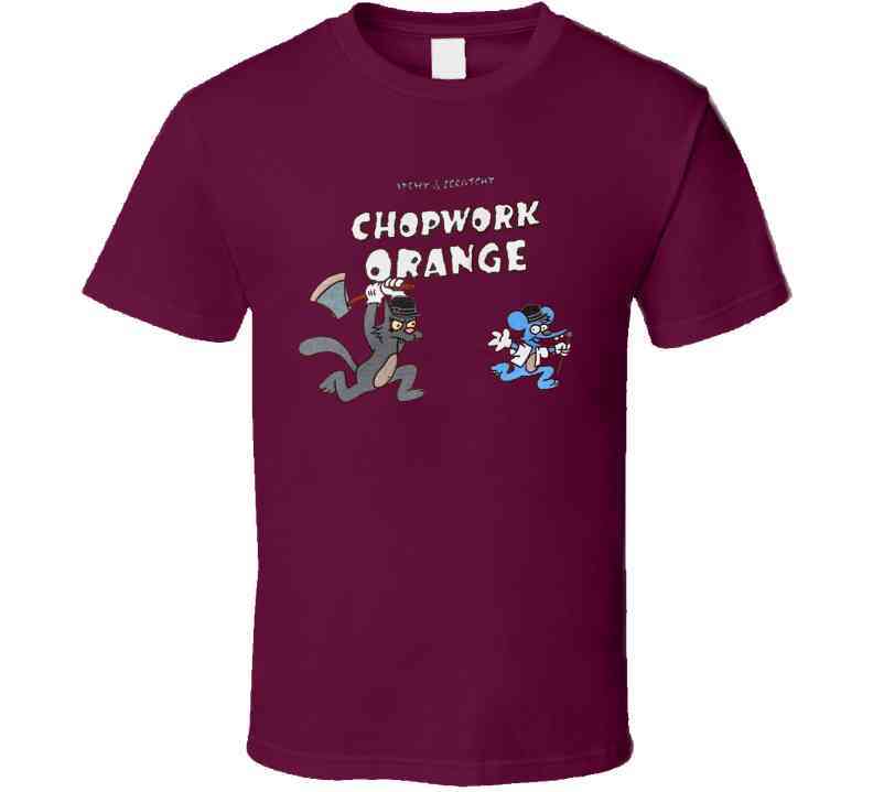 Itchy And Scratchy In Chopwork Orange Clockwork Parody Cool T Shirt