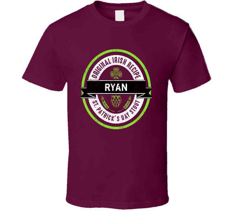 Ryan Beer Stout Label Drink Irish Name St Patricks Day Cool T Shirt